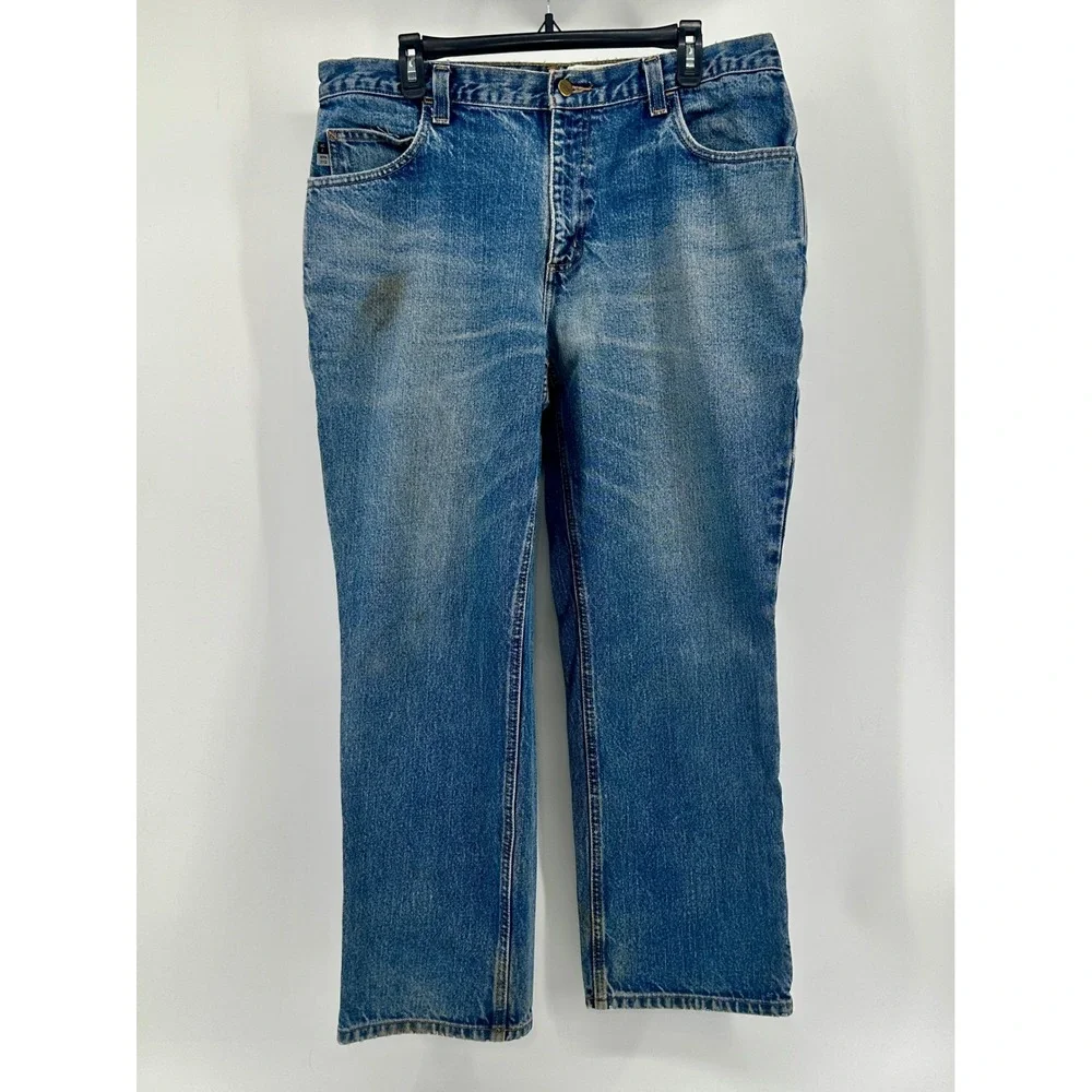 Carhartt FR Jeans Mens 36x30 Blue Solid Straight Fit Vintage Workwear Denim